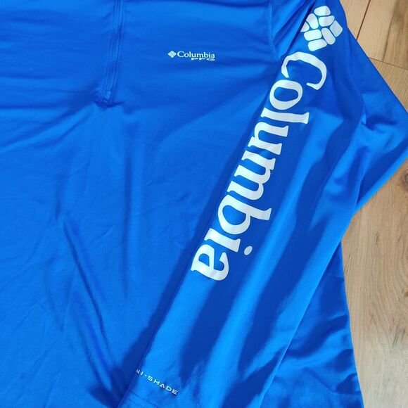 Columbia Shirt Men's Large Blue PFG Omni Shade 1/4 Zip Pullover Golf Gym Hiking - Picture 13 of 13